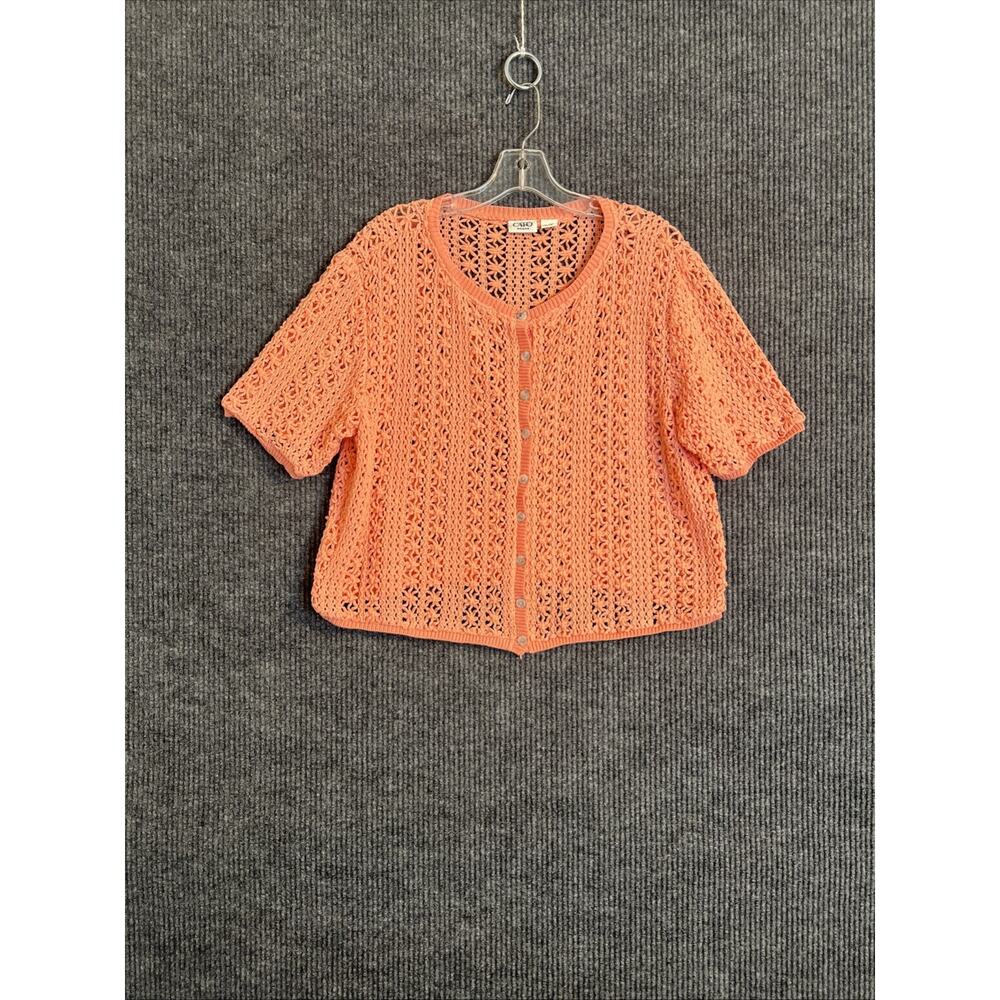 Cato Womens Button Up Cardigan Sweater Open Knit Crotchet Boho Sz 18/20 Orange